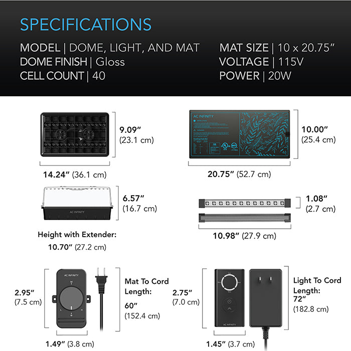 AC Infinity Germination Kit with Humidity Dome, Heat Controller and LED Grow Light Bars, 5x8 Cell Tray (40 Site)