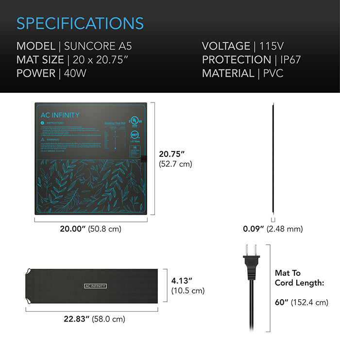 AC Infinity SUNCORE A5 Seedling Heat Mat, 20" x 20.75"