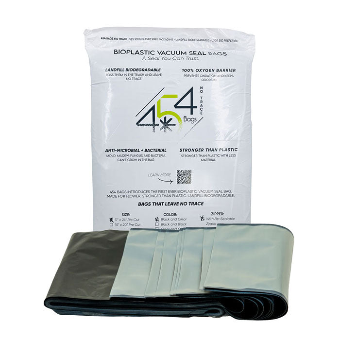 454 Bags BioPlastic Vacuum Seal Storage Bags with Resealable Zipper, 5 mil, 11 Inch x 24 Inch, Black & Clear - Pack of 250
