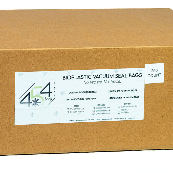 454 Bags BioPlastic Vacuum Seal Storage Bags with Resealable Zipper, 5 mil, 11 Inch x 24 Inch, Black & Clear - Pack of 250