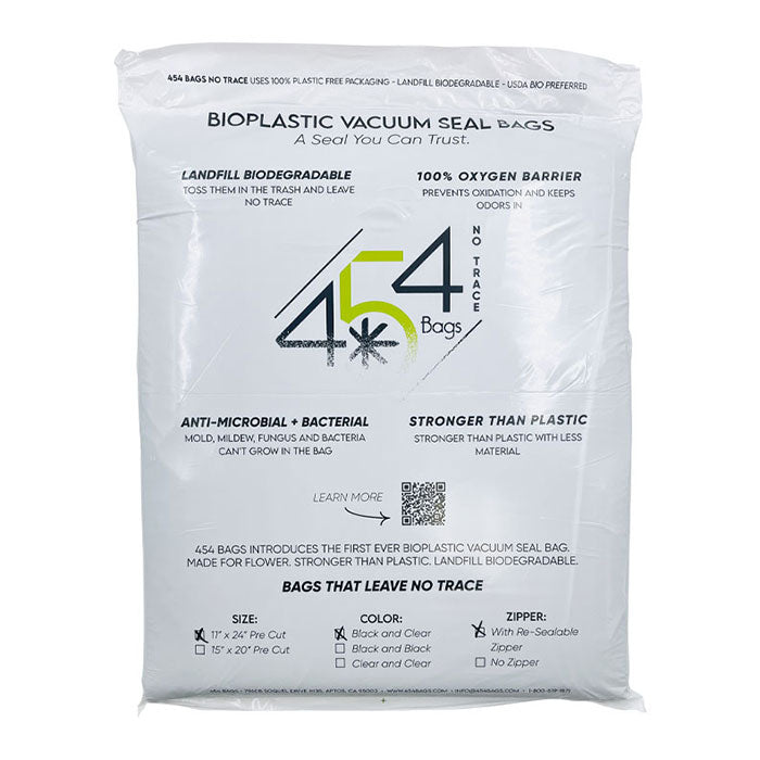 454 Bags BioPlastic Vacuum Seal Storage Bags with Resealable Zipper, 5 mil, 11 Inch x 24 Inch, Black & Clear - Pack of 50