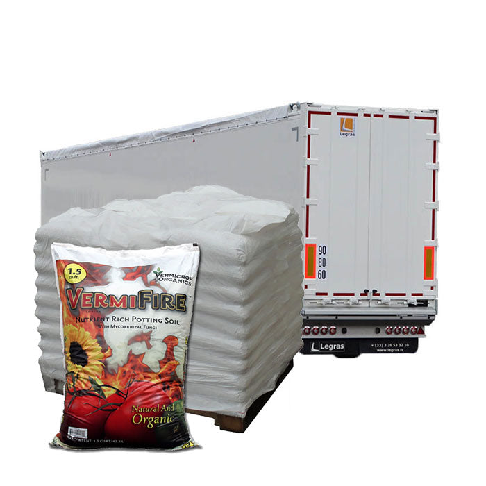 Vermicrop Organics VermiFire Premium Potting Soil, Half Truck Load of 10 Pallets - 550 Bags Total - 1.5 Cu. Ft Bags