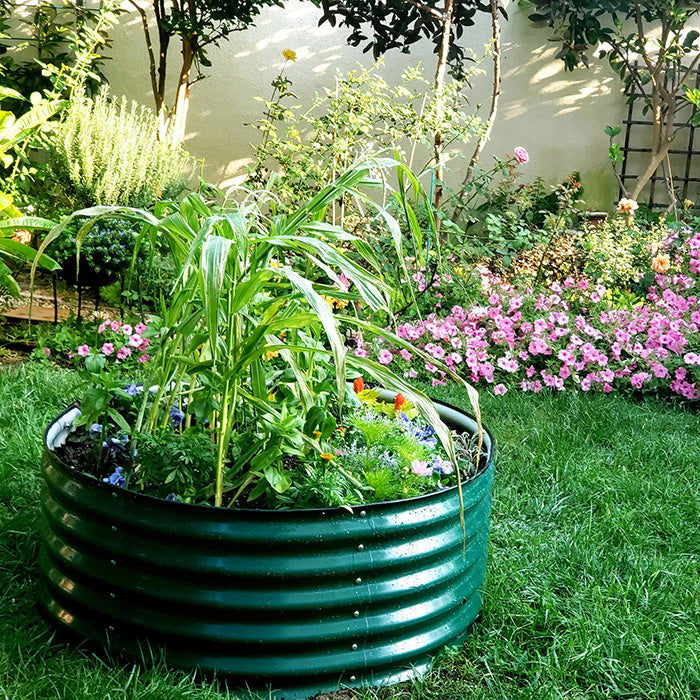 Vego Garden 17 Inch Tall 42 Wide Round Metal Raised Garden Bed - Olive Green