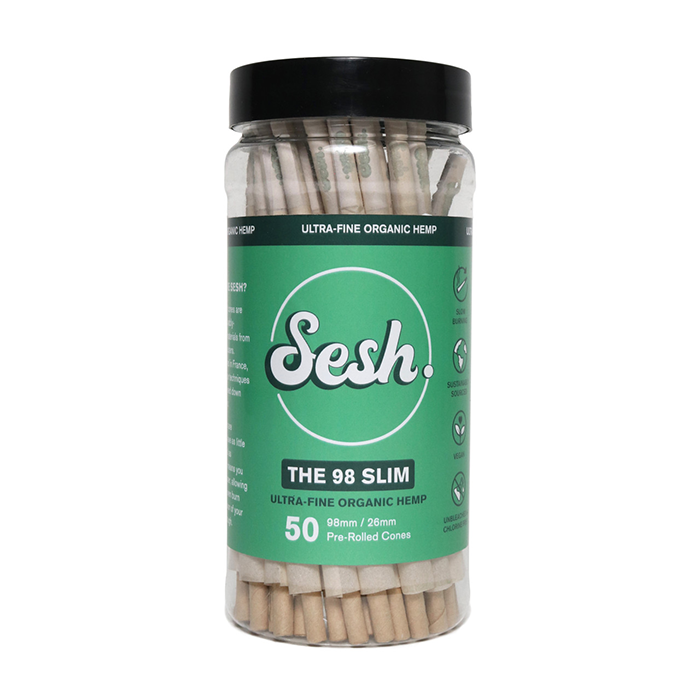 Custom Cones USA 98mm Slim Sesh Ultra-Fine Natural Paper Pre-Rolled Cones, 0.5 Gram - Pack of 50