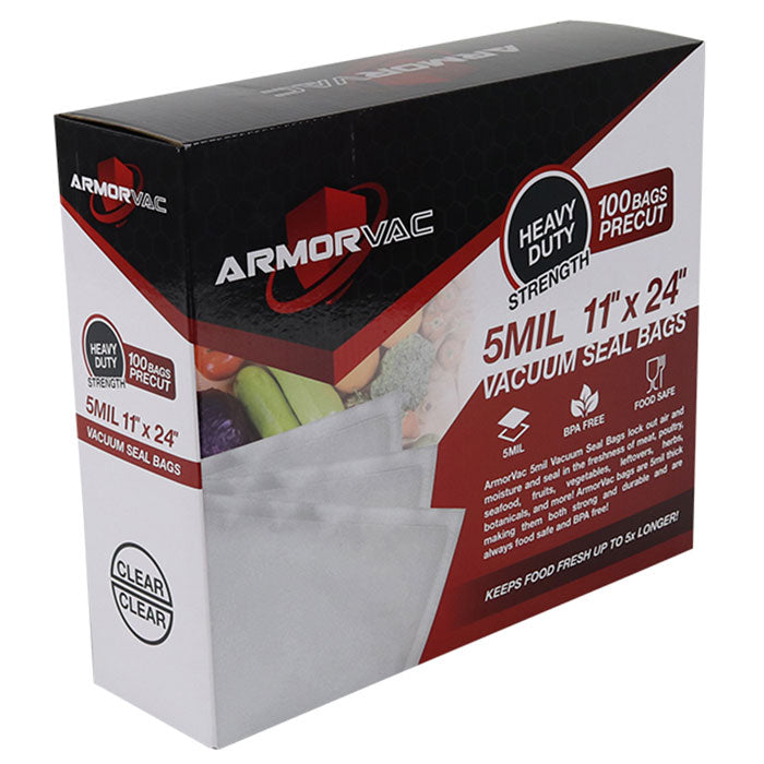 ArmorVac Pre-Cut Vacuum Seal Storage Bags, 5 mil 11 Inch x  24 Inch, Clear - Pack of 100
