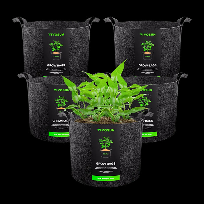Vivosun Thick Nonwoven Fabric Pot with Handles, 2 Gallon, Pack of 5