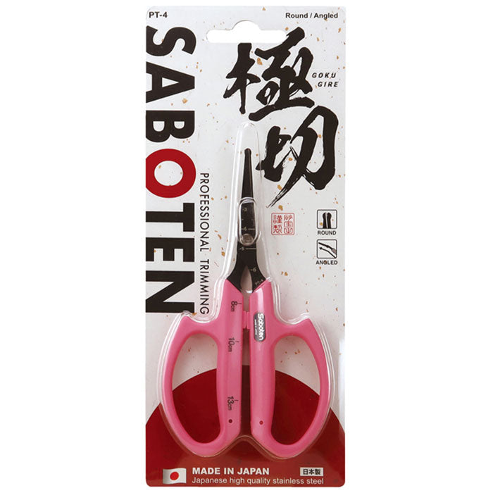 Saboten PT-4 Fluorine Coated Round Tip Angled Blade Trimming Scissors, Pink