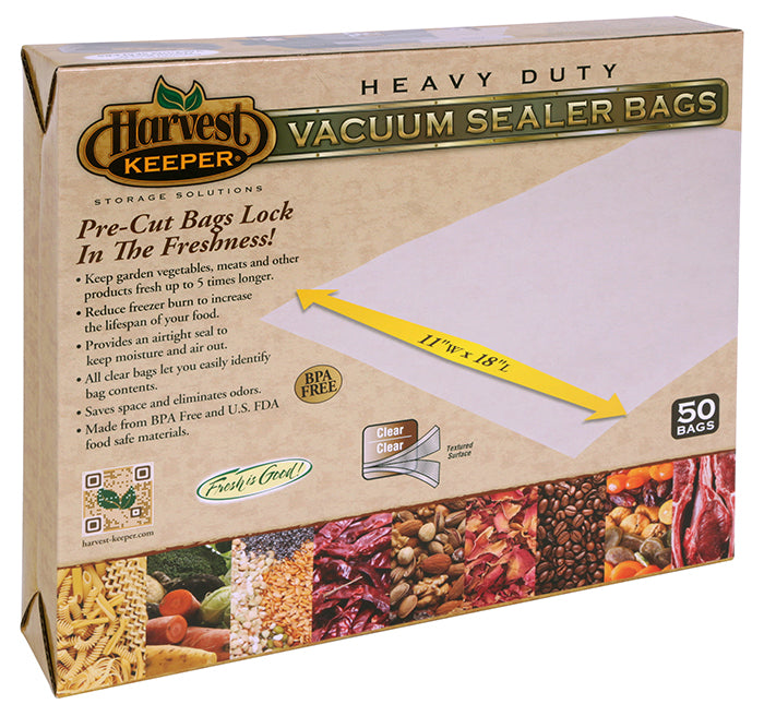 Harvest Keeper Pre-Cut Vacuum Seal Bags, Clear, 11 in. x 18 in. - Pack of 50