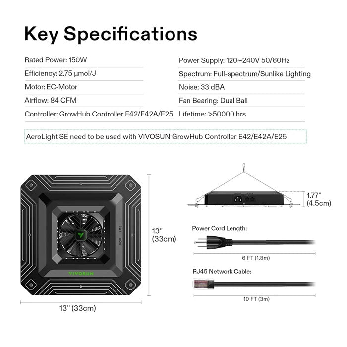 Vivosun AeroLight A150SE 150 Watt Full-Spectrum LED Grow Light