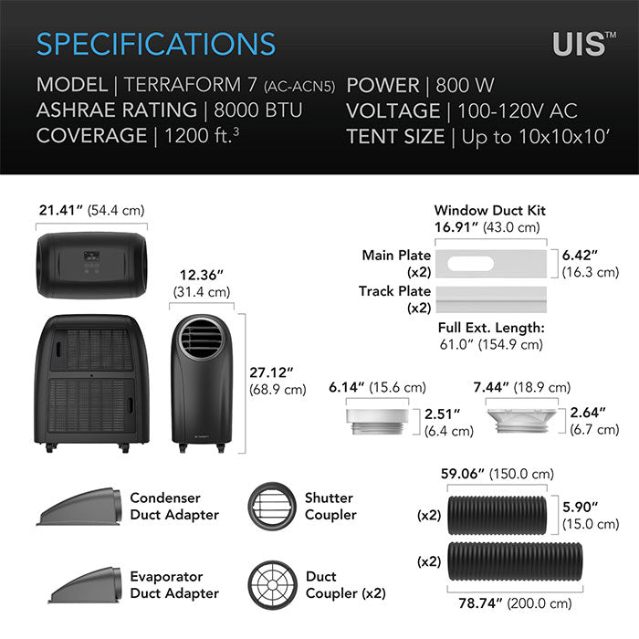 AC Infinity TERRAFORM 7 Multi-Functional Air Conditioner, with Heater, Dehumidifier, Circulator, and VPD Controller, 8000 BTU