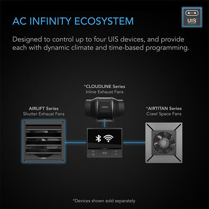 AC Infinity AIRLIFT T Series Smart Shutter Exhaust Ventilation Fan with Temperature Humidity Controller
