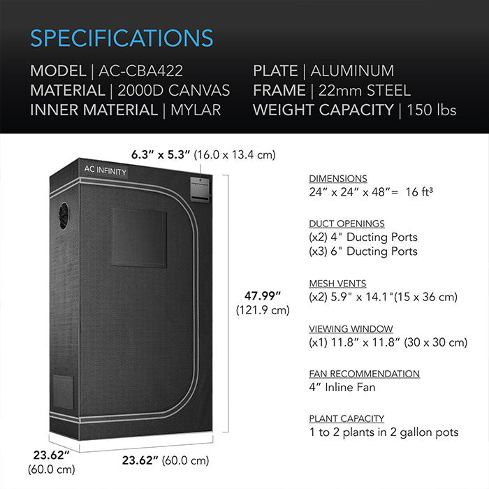 AC Infinity CLOUDLAB Compact 2' x 2' Grow Tent