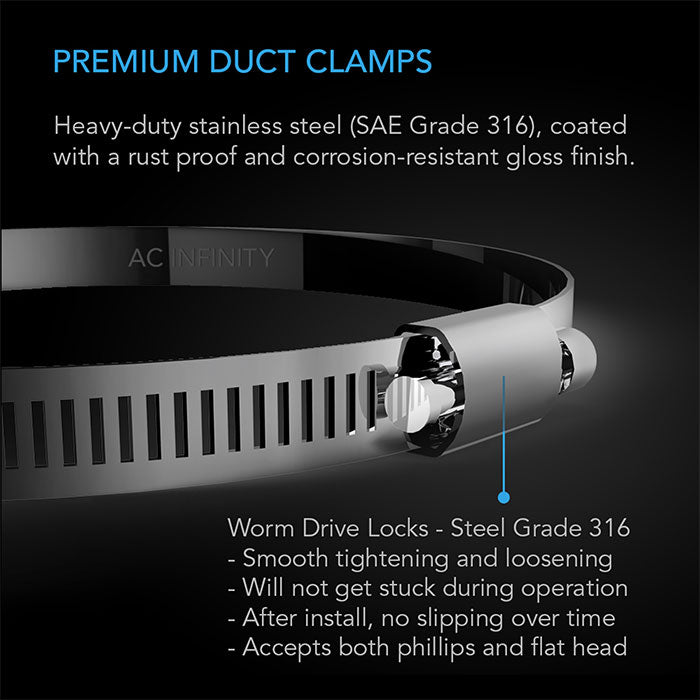 AC Infinity Stainless Steel Duct Clamps, 10" - Pack of 2
