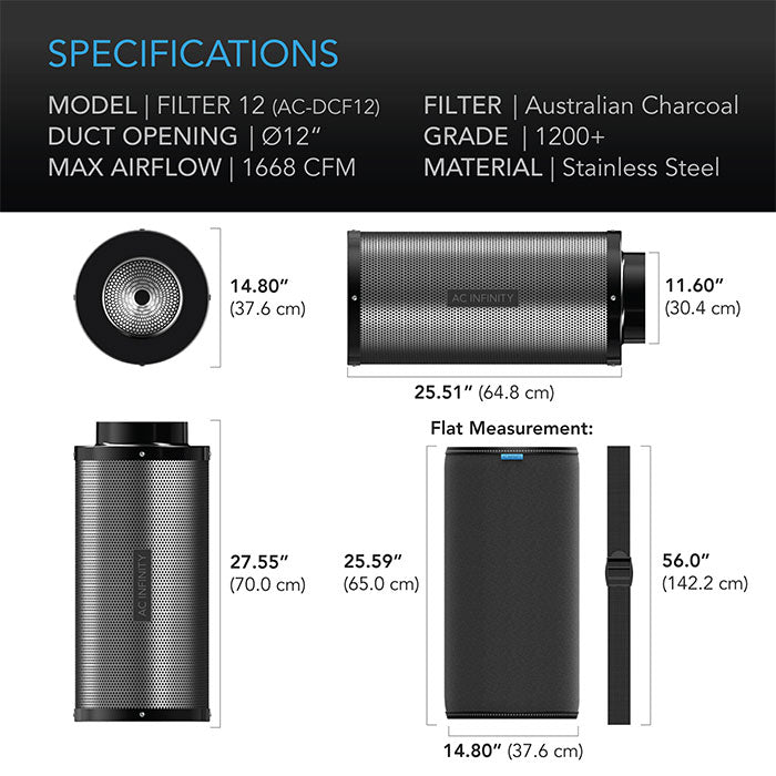 AC Infinity Australian Charcoal Duct Carbon Filter, 12" x 28" - 1668 CFM