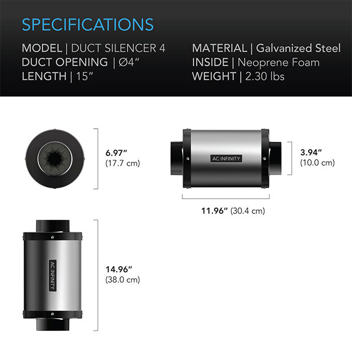 AC Infinity Inline Duct Silencer, 4"