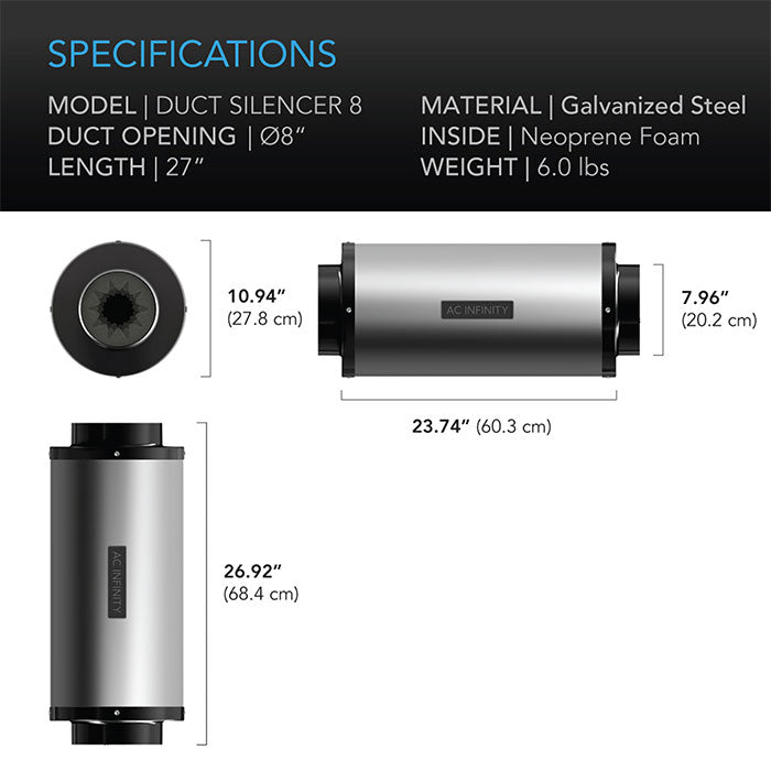 AC Infinity Inline Duct Silencer, 8"