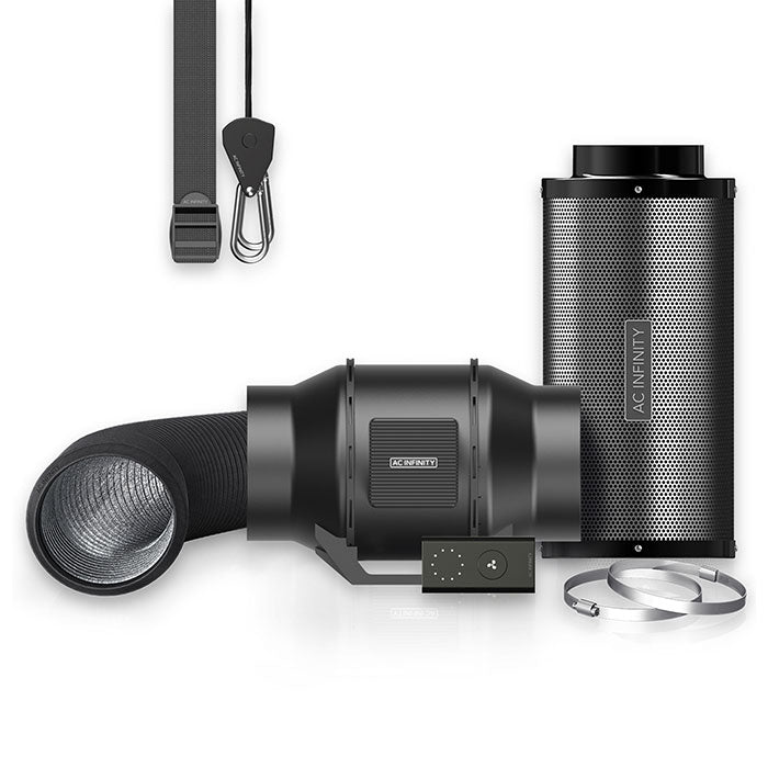 AC Infinity Air Filtration Kit with Inline Fan and Controller, Carbon Filter, and Ducting Combo, 6"