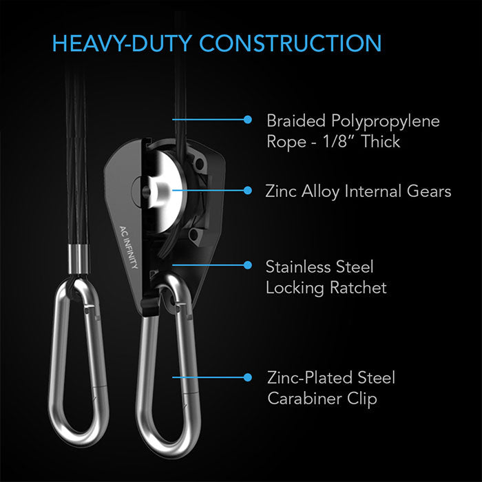 AC Infinity Heavy-Duty Adjustable Rope Clip Hanger, 2 Pairs