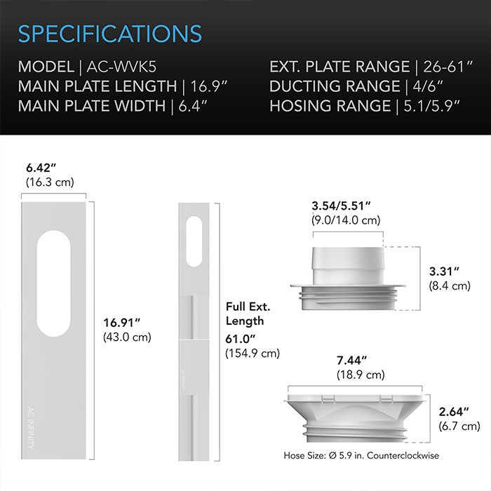 AC Infinity Adjustable Vent Port Window Duct Kit for Inline Fans