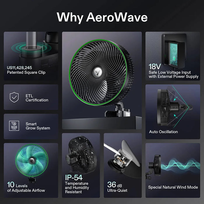 Vivosun AeroWave E Series Oscillating Grow Tent Clip Fan
