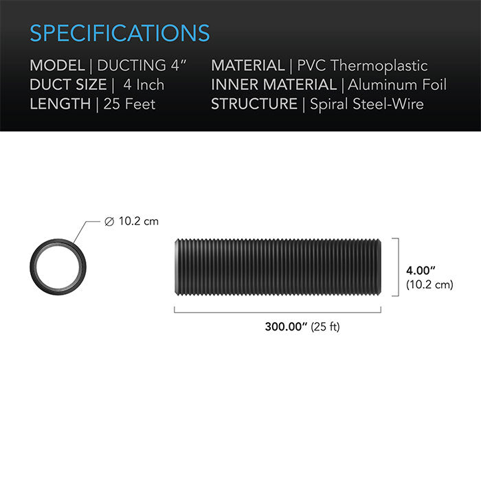 AC Infinity Flexible Four Layer Ducting, 4" x 25'