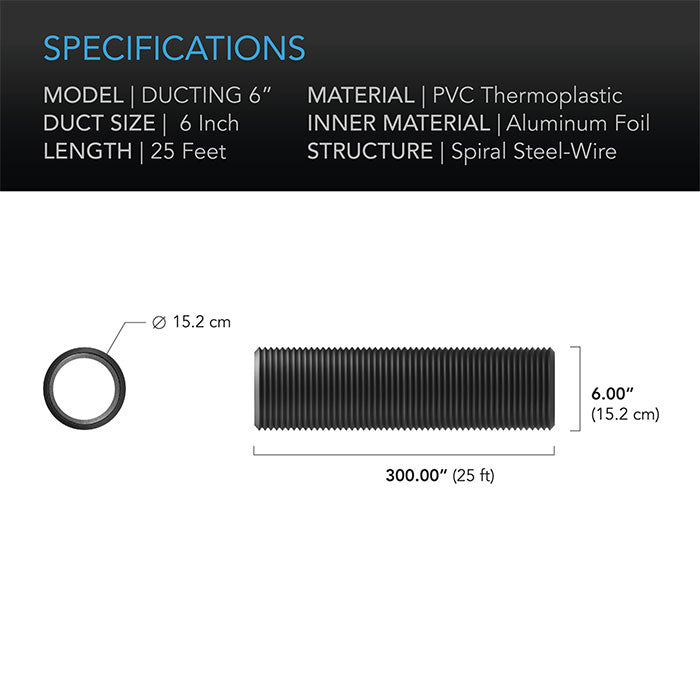 AC Infinity Flexible Four Layer Ducting, 6" x 25'