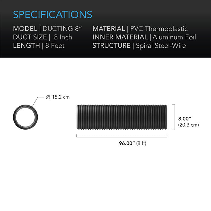 AC Infinity Flexible Four Layer Ducting, 8" x 8'