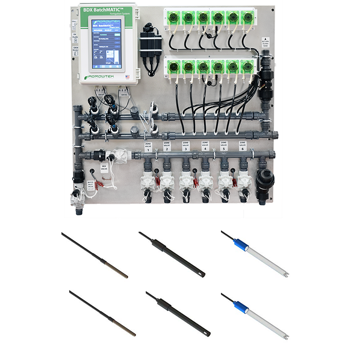Agrowtek GrowControl BDX BatchMatic 6-Zone/5 Peristaltic Pump Fertigation System With Dual Temperature, pH, & EC Sensors