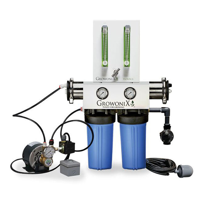 GrowoniX EX1000 Flow Box Deluxe - 2000 GPD Deluxe Reverse Osmosis Filtration System with Standard Coconut Carbon Filter