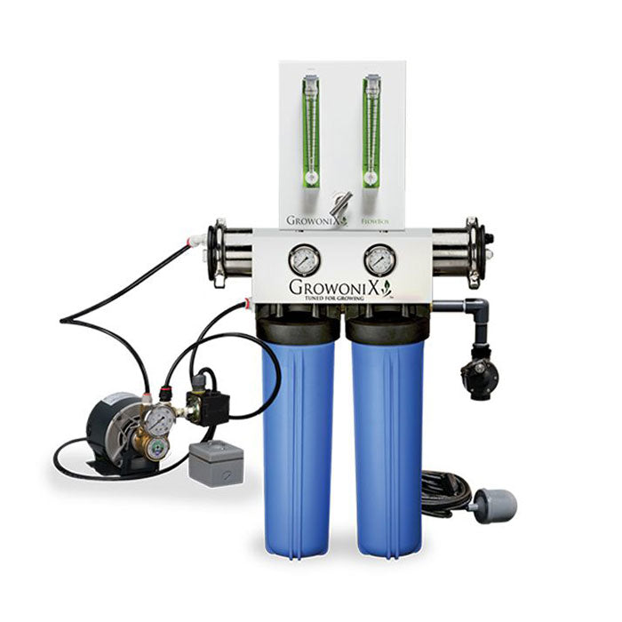 GrowoniX EX1000-T Flow Box Deluxe - 2000 GPD Deluxe Reverse Osmosis Filtration System with Tall Standard Coconut Carbon Filters