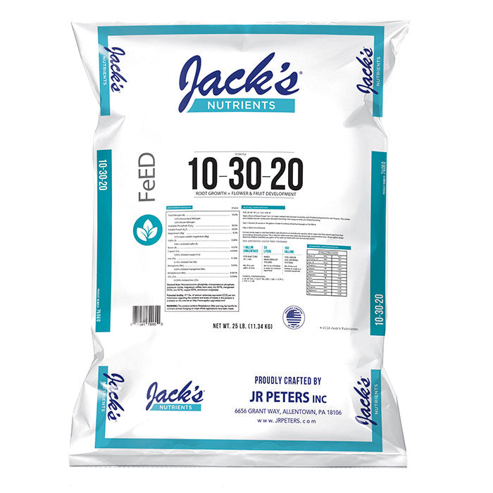 Jack's Nutrients 10-30-20 FeED Bloom Water Soluble Fertilizer, 25 lbs.
