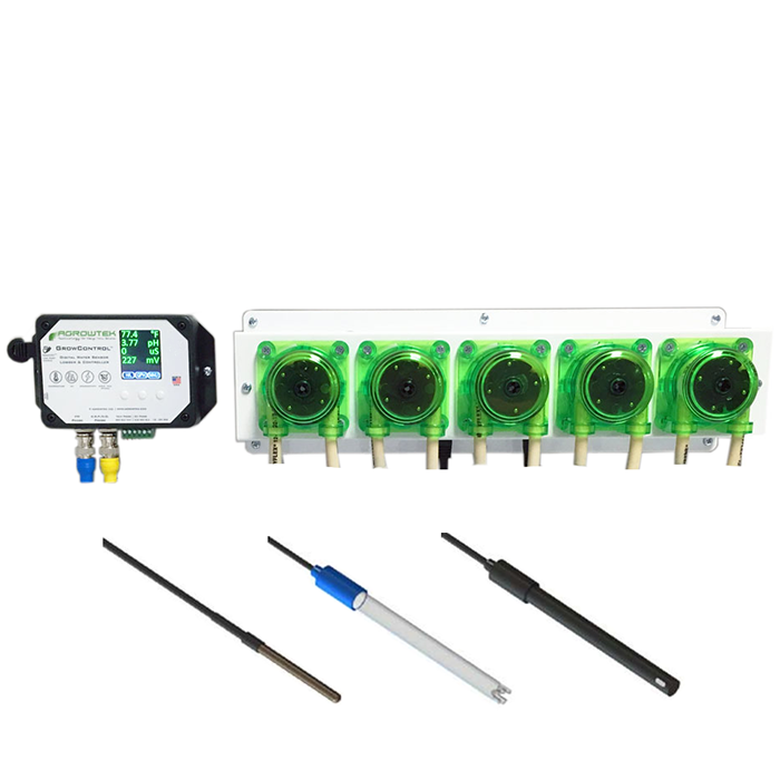 Agrowtek GrowControl MDX AgrowDose Mini Dosing Controller System With Penta Peristaltic Pumps & Temperature, pH, EC Sensors