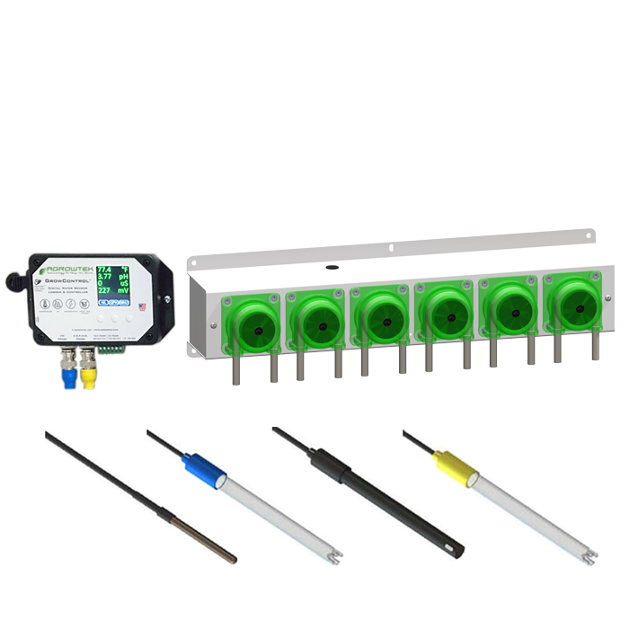 Agrowtek GrowControl MDX AgrowDose Mini Dosing Controller System With Mounting Panel, Hexa Peristaltic Pumps & Temperature, pH, EC, & ORP Sensors