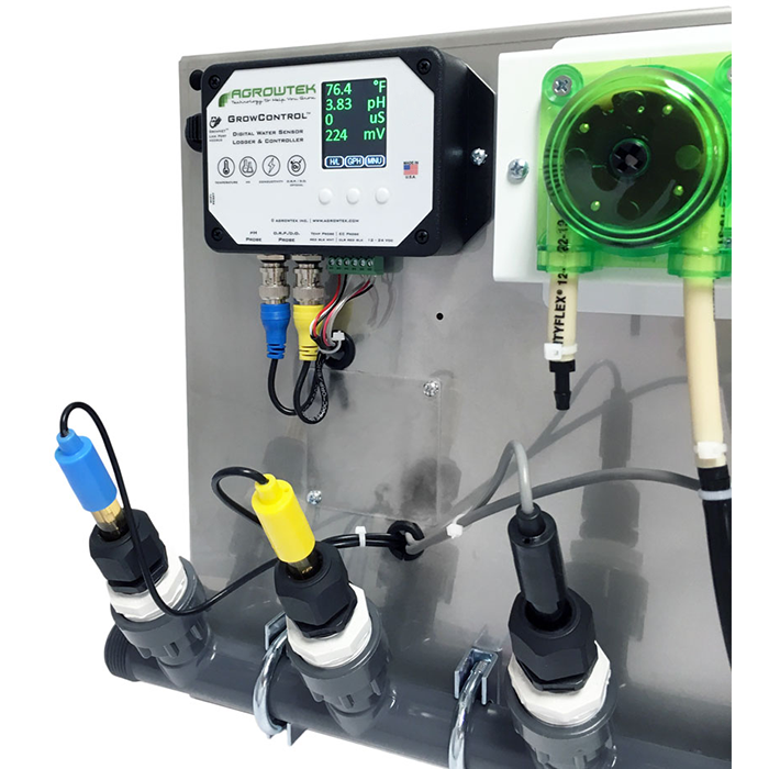 Agrowtek GrowControl MDX AgrowDose Mini Dosing Controller System With Mounting Panel, Dual Peristaltic Pumps & Temperature, pH, EC, ORP Sensors