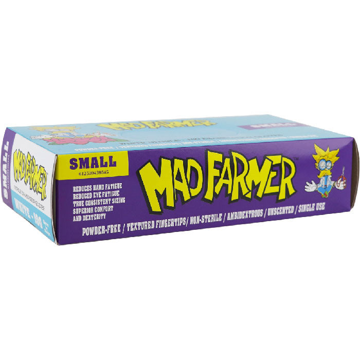Mad Farmer White Nitrile Gloves, Small, Box of 100