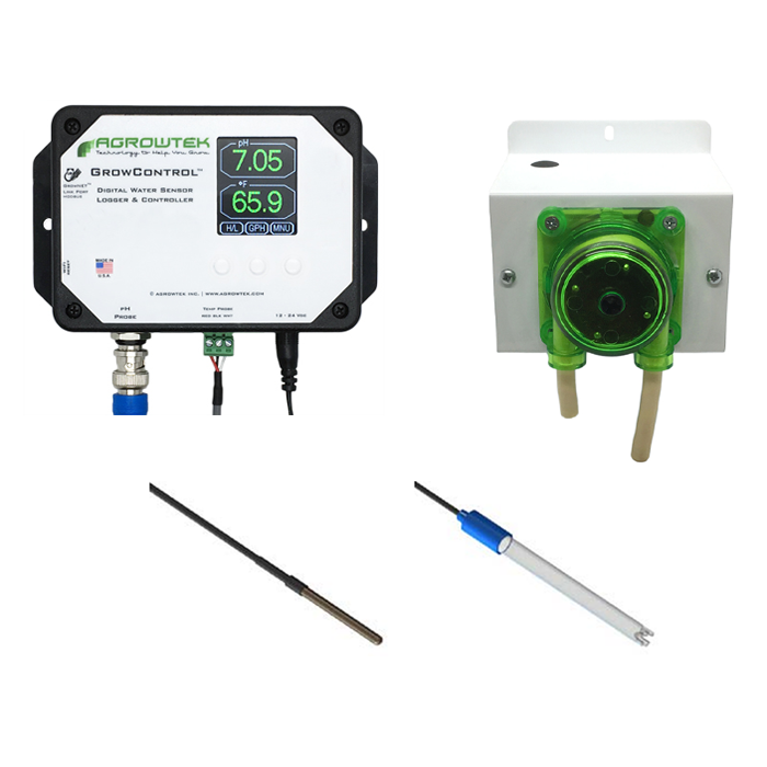 Agrowtek GrowControl MPX AgrowDose Mini pH Dosing System With Mounting Panel, Single Peristaltic Pump & Temperature, pH Sensors