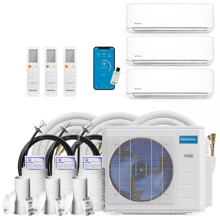 MRCOOL DIY GEN 4 27000 Btu Ductless Mini Split Air Conditioner With Heat Pump - 3 Zone Wall Mounted 9K+9K+12K With Two 25 And One 50 Foot Install Kits, DIY Pro Cable, & Enhanced Wifi Connectivity, 230 Volts