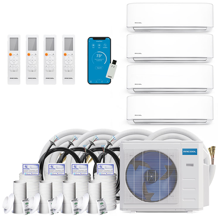 MRCOOL DIY GEN 4 48000 Btu Ductless Mini Split Air Conditioner With Heat Pump - 4 Zone Wall Mounted 9K+9K+9K+12K With One 16, Two 25, And One 50 Foot Install Kits, DIY Pro Cable, & Enhanced Wifi Connectivity, 230 Volts