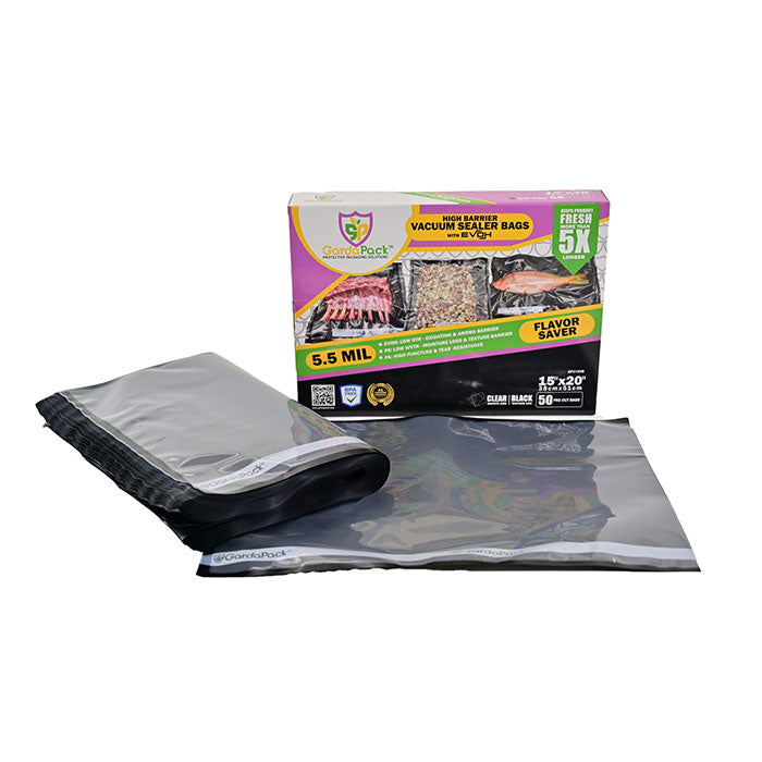 GardaPack High-Barrier Vacuum Seal Bag, Black and Clear, 15 in. x 20 in., Pack of 50