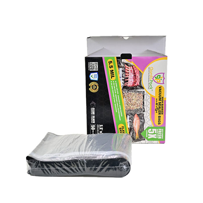 GardaPack High-Barrier Vacuum Seal Bag, Black and Clear, 11 in. x 24 in., Pack of 50