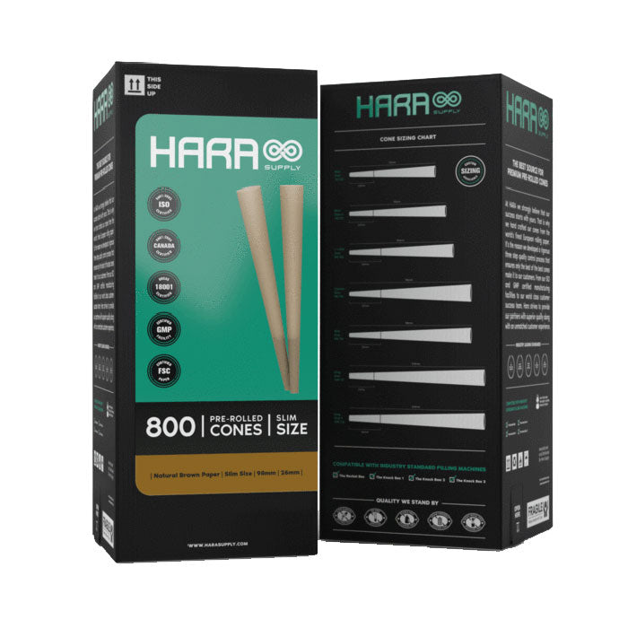 Hara Supply Slim Size 98mm/26mm Natural Brown Pre-Rolled Cone - Pack of 800