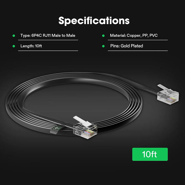 Vivosun RJ11 Cable Male to Male, Connects Grow Lights to GrowHub Controller E42A, 10 ft.