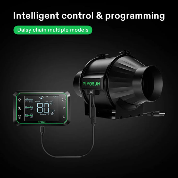 Vivosun Smart Air Filtration Kit Pro, AeroZesh T4 Inline Fan, E42A Controller, Carbon Filter, & Ducting Combo, 4"