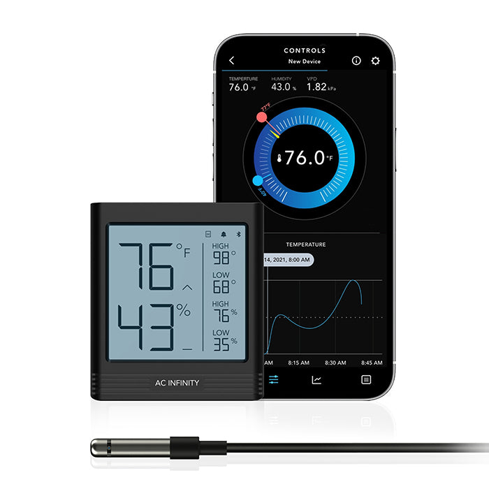 AC Infinity CLOUDCOM B1 Smart Thermo-Hygrometer, 12 ft. Sensor Probe