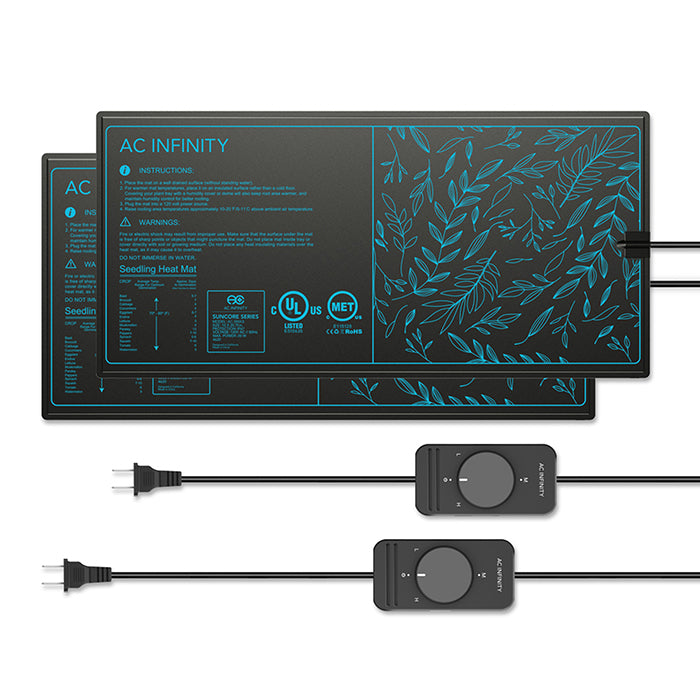 AC Infinity SUNCORE A3x2 Dual Seedling Heat Mats with Controller, 10" x 20.75"