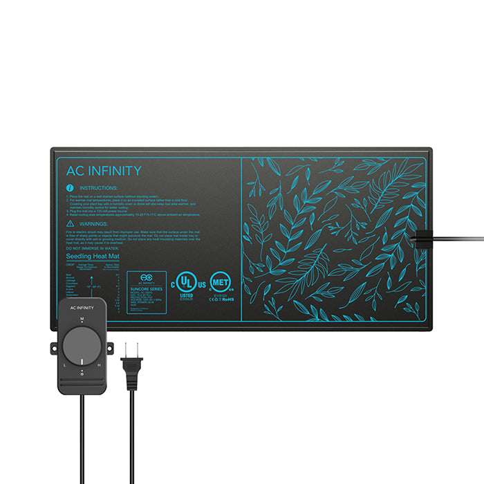 AC Infinity SUNCORE S3 Seedling Heat Mat with Controller, 10" x 20.75"