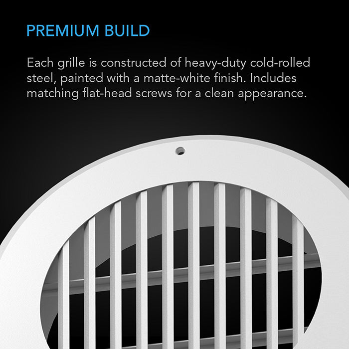 AC Infinity Wall-Mount Duct Grille Vent, White Steel, 6"