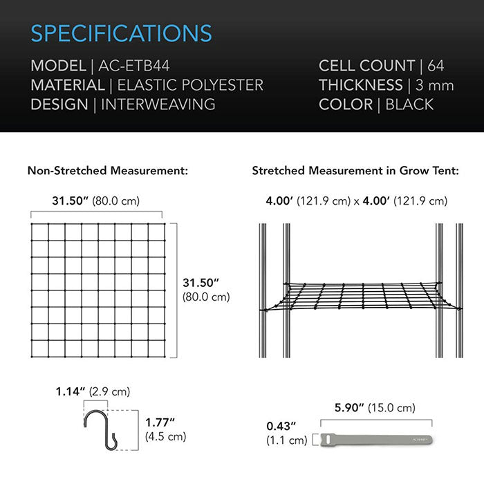 AC Infinity Elastic Grow Tent Trellis Netting, 4' x 4'