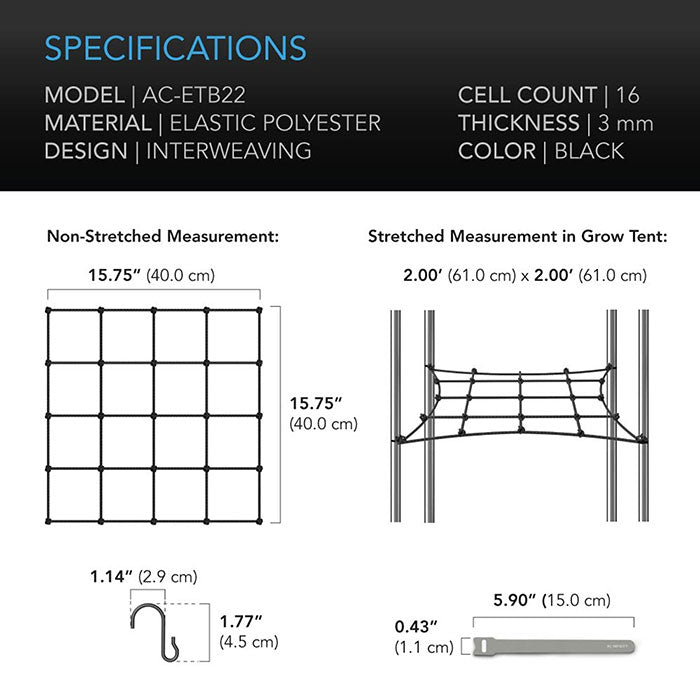 AC Infinity Elastic Grow Tent Trellis Netting, 2' x 2'