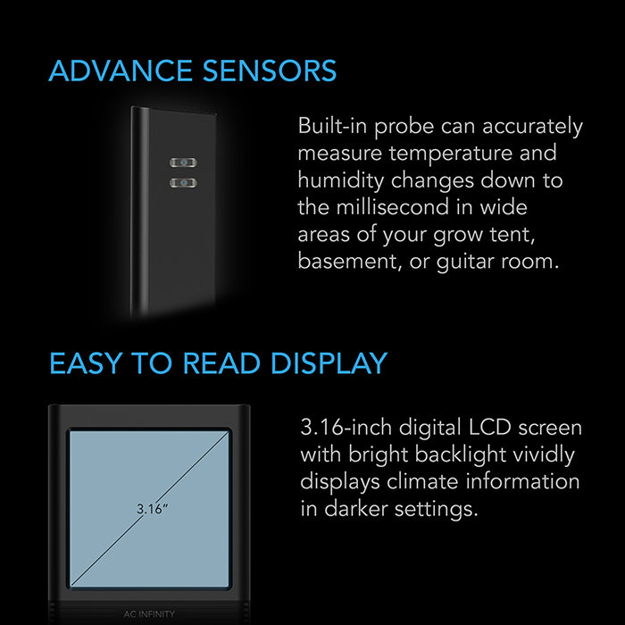 AC Infinity CLOUDCOM B2 Smart Thermo-Hygrometer, Integrated Sensor Probe